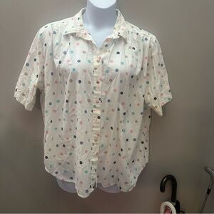 Polka Dot Button-Up Shirt Cabrais XL Pastel Spring Collared Blouse
